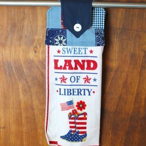 LIBERTY FLAG PATRIOTIC HAND TOWEL RED WHITE BLUE HANDMADE HANGING KITCHEN TOWEL